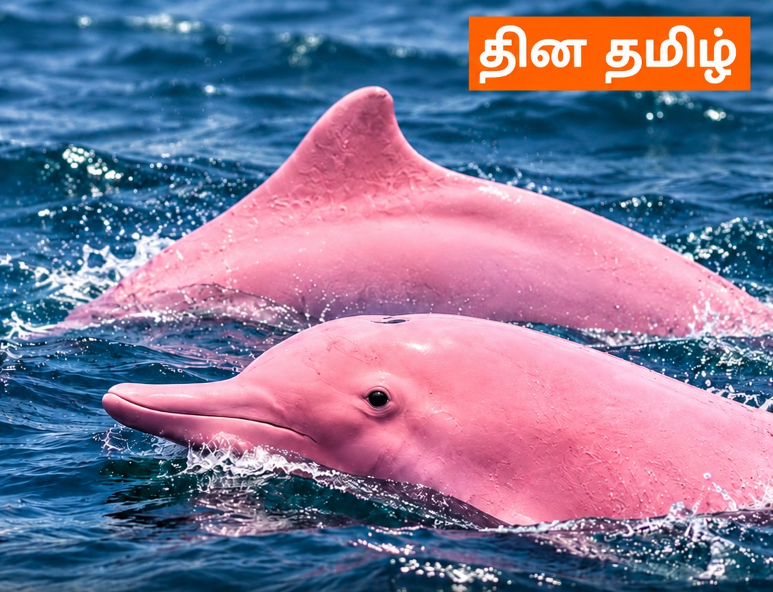 இளஞ்சிவப்பு டால்பின்களைக் காட்டும் வாசகர் வழங்கிய விளக்கப்படம்; உண்மையான சம்பவப் புகைப்படம் அல்ல