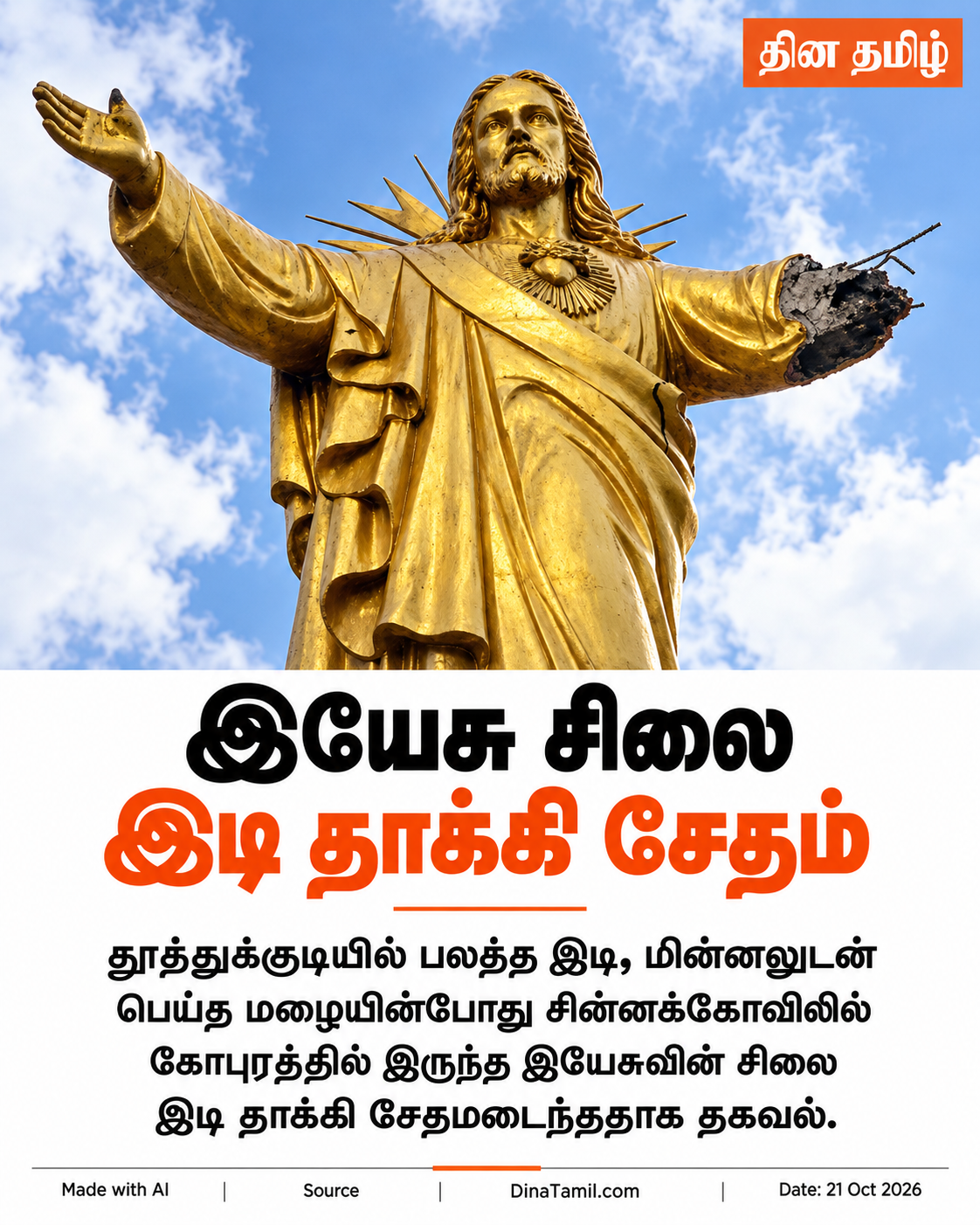தூத்துக்குடி இயேசு சிலை சேதம் — AI உருவாக்கிய விளக்கப்படம்